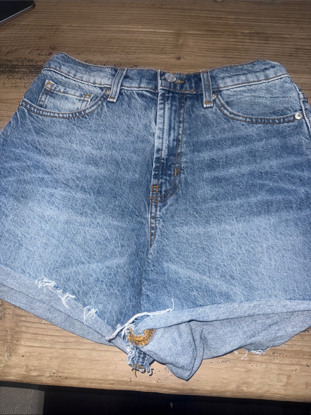 BDG Light Blue High-Rise Rolled Hem Denim Shorts